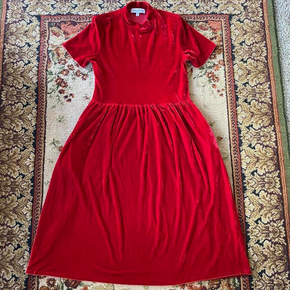 Ashley LeMieux red velvet mock neck skater dress